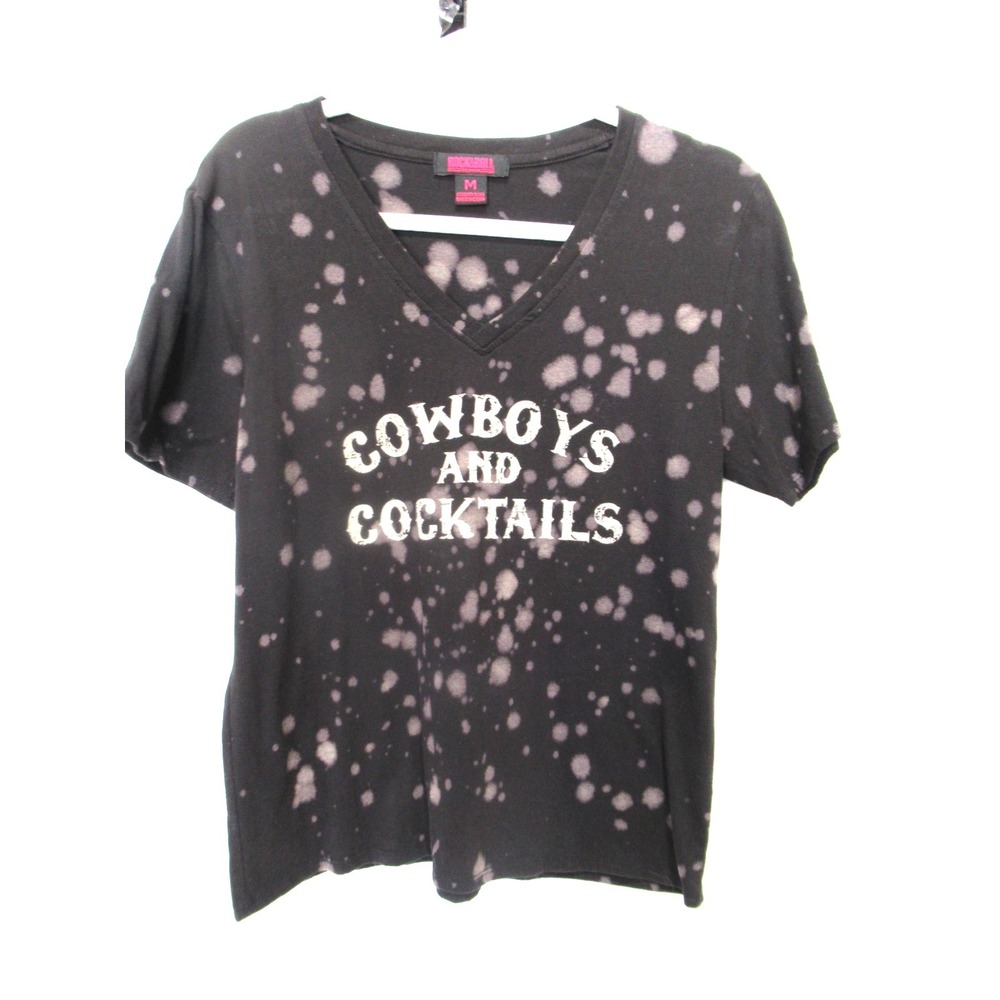 Rock & Roll Denim Women's Size Medium Black Cowboys & Cocktails Tie Dye T-Shirt